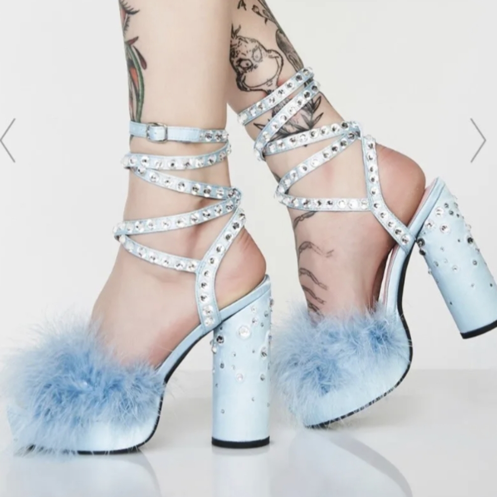 Light Blue Boudoir Baby Fluffy Heels ~ Dollskill Sugar Thrills